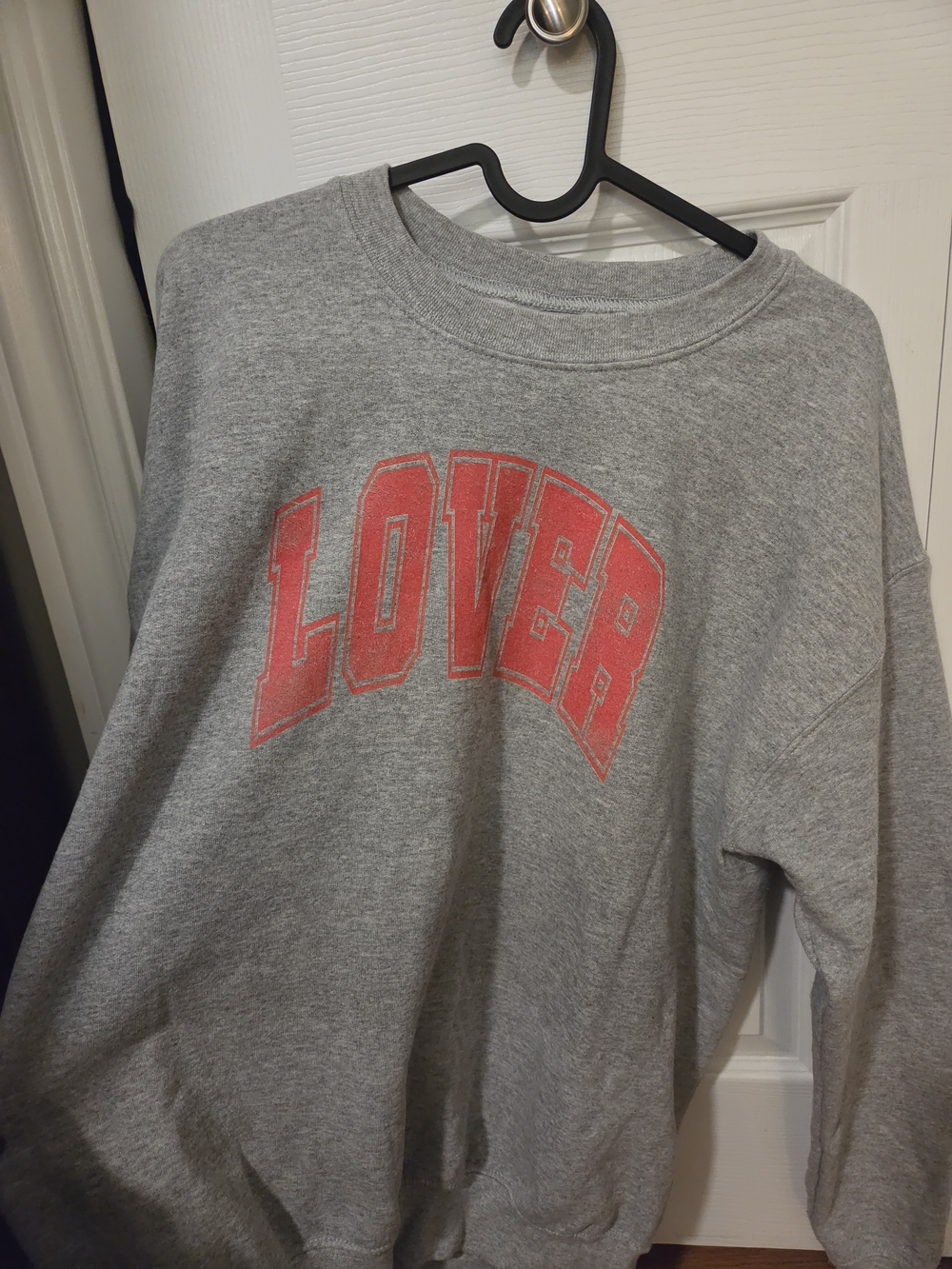 Gildan Gray Crewneck Sweatshirt with Red "LOVER" Graphic - Women's